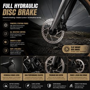 Vélo de gravier en fibre de carbone 700C 24 vitesses léger pour l'aventure, avec freins à disque hydrauliques complets, pour la course et le cyclisme urbain - Product Image 6