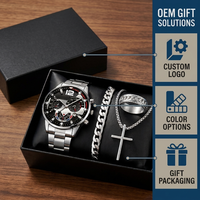 Coffret Cadeau Luxe Homme : Montre, Collier Croix, Bracelet et Bague pour la Fête des Pères et la Saint-Valentin