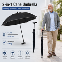 Parapluie Canne 2-en-1 Prêt à l'emploi avec Hauteur Réglable sur 5 Niveaux, Charge de 80 kg, Embout en Caoutchouc Remplaçable, Logo Personnalisé OEM