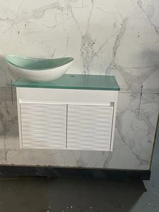 Mueble de Baño Esquinero <span class=keywords><strong>Pequeño</strong></span> para Hotel, Moderno, de Pared, Ecológico, Duradero, Impermeable, de PVC con Lavabo de Vidrio - Product Image 2