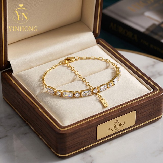 Elegant Emerald Cut Moissanite Tennis Bracelet 18K Gold Plated 925 Silver Fine Polished for Bridal  Stacking