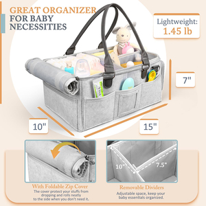 OEM Trung Quốc Bán Buôn Cảm Thấy Bé Tã <span class=keywords><strong>Caddy</strong></span> Tổ Chức Túi Lớn Vườn Ươm Lưu Trữ Giỏ <span class=keywords><strong>Bin</strong></span> Với PU Dây Đeo Và Zip Bìa - Product Image 2