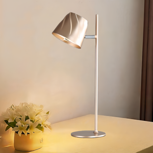 Moderne Metall-Tischlampe mit Batteriebetrieb und Trommelschirm für Schlafzimmer-Leselampe und Nachtlicht - Product Image 1