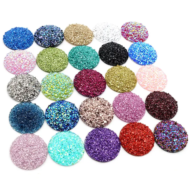 Mode Baru 10 Buah/Lot 20Mm 25Mm Warna Campuran Gaya Bijih Alami Cabochons Resin Pipih untuk Gelang Anting Aksesori