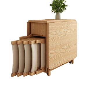 Set <span class=keywords><strong>Tavolo</strong></span> da Pranzo <span class=keywords><strong>Moderno</strong></span> Multifunzionale in <span class=keywords><strong>Legno</strong></span> <span class=keywords><strong>Massello</strong></span> Ecologico e Durevole, Design Telescopico Pieghevole ed Estensibile per Piccoli Spazi Domestici - Product Image 6