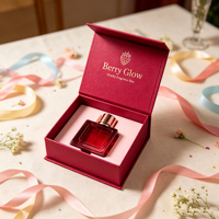 Boîte cadeau magnétique rouge vin, logo framboise doré, insert en mousse personnalisé, boîte rigide pour l'emballage d'une seule bouteille de parfum