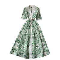 Robe longue vintage élégante en dentelle brodée cintrée pour femme printemps été