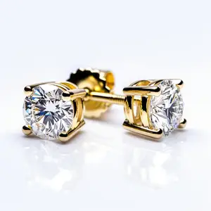 Brincos de ouro 14K com diamantes CVD para presente de casamento, 1CT, diamantes cultivados em laboratório
