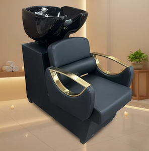 Nouveau fauteuil de shampooing en cuir moderne avec lavabo en céramique et structure métallique pour salon de coiffure - Design semi-inclinable - Product Image 5