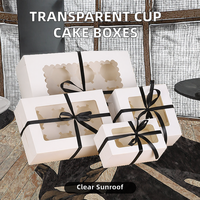 Boîte d'emballage transparente pour cupcakes et muffins, en carton ivoire verni, design carré jetable pour gâteaux de 2-4-6-12g