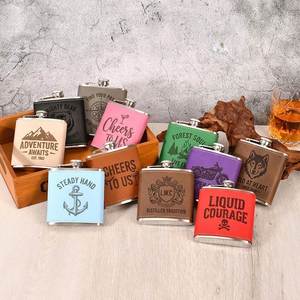 Vente en gros de flacons à liqueur en acier inoxydable enveloppés de cuir de 6 oz, flacons de poche portables personnalisés pour whisky, avec logo personnalisé - Product Image 2