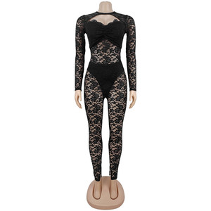 Tuta Intera Trasparente in Pizzo Floreale <span class=keywords><strong>da</strong></span> Donna, Sexy, per Night Club, Compleanno, con Cut-Out e Patchwork, Aderente, per Feste - Product Image 4