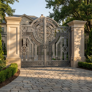 Puerta <span class=keywords><strong>de</strong></span> Entrada Doble <span class=keywords><strong>de</strong></span> Hierro Forjado a Mano, Puerta Frontal Arqueada, <span class=keywords><strong>Portal</strong></span> <span class=keywords><strong>de</strong></span> Entrada Ornamental para Jardín <span class=keywords><strong>de</strong></span> Villa - Product Image 3