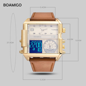 นาฬิกาข้อมือผู้ชาย <span class=keywords><strong>BOAMIGO</strong></span> รุ่น Sport LED แสดงเวลา 3 โซนเวลา หน้าปัดทรงเหลี่ยม สายหนัง ขายส่งแบบดรอปชิปปิ้งสำหรับธุรกิจ - Product Image 5
