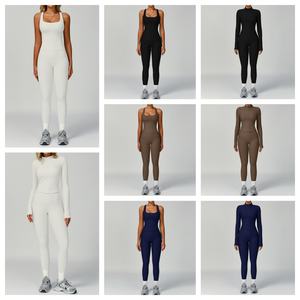 JY-3093 2025 all'ingrosso <span class=keywords><strong>palestra</strong></span> Fitness a coste giacca a maniche lunghe Leggings tute sportive <span class=keywords><strong>donna</strong></span> senza soluzione di continuità Fitness Yoga Set - Product Image 4