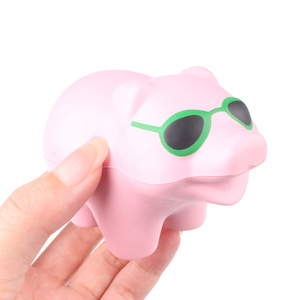 Pink Pig <b>Squishy</b> Toy With Green Sunglasses Soft Pu Fidget Stress Relief For Kids Unisex 2 To 4 Years - Product Image 1