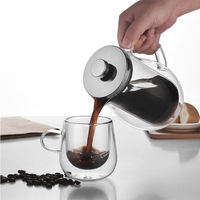 Cafetière à piston en verre borosilicate à double paroi transparente pour les amateurs de café, 350 ml, 600 ml, filtre en acier inoxydable