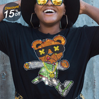 Motif de transfert thermocollant personnalisé avec logo Bling Running Bear en strass pour sweat à capuche