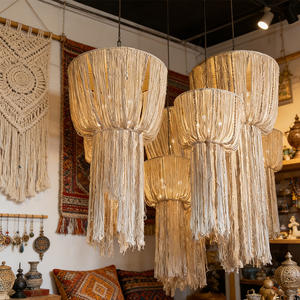 Pantalla <span class=keywords><strong>de</strong></span> Lámpara <span class=keywords><strong>de</strong></span> Macramé Estilo Bohemio con Detalles <span class=keywords><strong>de</strong></span> Borlas para Proyectos Hoteleros Eclécticos y Restaurantes Modernos - Product Image 5
