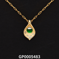 Pendentif Feuille de Paix Classique Unisexe en Or Véritable 18K avec Jadeite Vert Impérial et Perle Naturelle, Porte-Bonheur Enfant Inversé Éternel