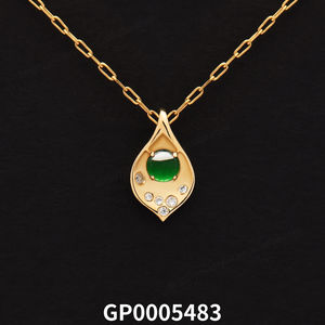18K oro auténtico incrustaciones diamante imperial verde vidrioso Jadeíta Jade Unisex clásico paz hoja colgante niños buena suerte invertida - Product Image 3