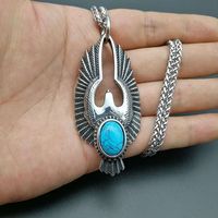 Collier pour homme MECYLIFE en acier inoxydable, pendentif turquoise bleu naturel, collier vintage avec aigle, bijoux animaliers