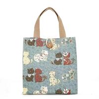 Sac fourre-tout en toile imprimé avec logo personnalisé, motif animal mignon, sac de courses, sac à main vintage avec bouton, sac en tissu de coton pour femmes et filles