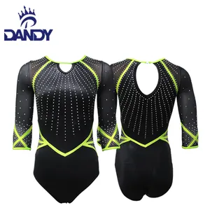 Tùy Chỉnh Thiết Kế Riêng Leotard Thể Dục Cô Gái Nhịp Điệu Leotard Dài Tay Áo Leotard Với Rhinestone