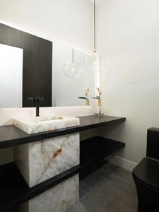 Table de vanité moderne de luxe en jade-agat, dalles polies translucides, lavabos de salle de bain pour tables d'île tendances, villas, bureau de maquillage - Product Image 4