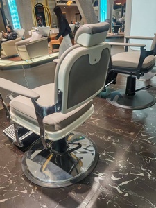 Sillón de Barbería Contemporáneo de Cuero Sintético con Bomba Hidráulica, Altura Ajustable y Base Redonda para Uso en Salón - Product Image 4