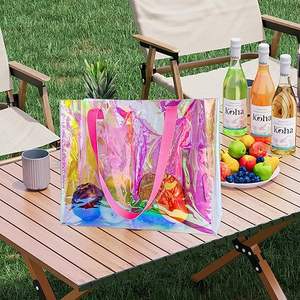 定制沙滩包豪华 PVC 购物袋防水全息透明手提袋带徽标女式化妆品购物袋 - Product Image 5