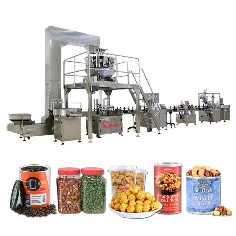 CE Factory Anpassbare automatische Chips Süßigkeiten füllen und versiegeln Produktions linie Snack verpackungs maschine für Glas/Flasche/Dose