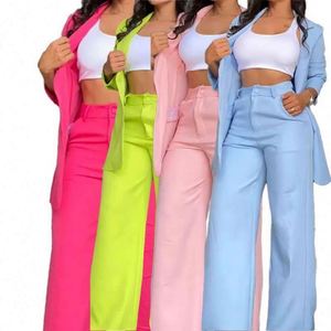 I-0591 Nuevo Estilo Europeo Americano, Conjunto de Blazer de 2 Piezas para Mujer, Color Sólido, Manga Larga, Botones, Solapa Corta, Cuello en V - Product Image 6