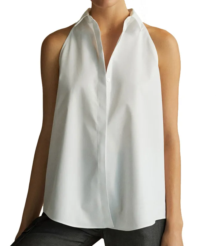 Wholesale special cutting custom women's tops white sleeveless linen ladies blouses