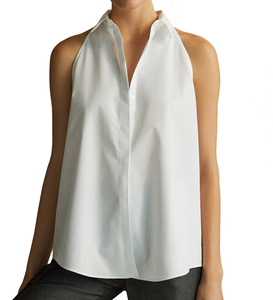 Camicette da donna bianche senza maniche in cotone/lino da donna con taglio speciale all'ingrosso - Product Image 1