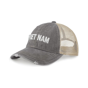 Gorra Trucker de 6 Paneles de Mezclilla de Alta Calidad, Estructurada, con Malla, Visera Curva, Cierre a Presión, Logotipo Bordado, Algodón Lavado, Estilo Desgastado, para Correr - Product Image 1