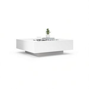 Mesa de centro blanca de 39,4x39,4x12,2 pulgadas con luz LED, tapa de vidrio templado, marco de metal, muebles minimalistas modernos para sala de estar - Product Image 1