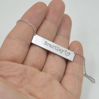 Collier en acier inoxydable plaqué or 18K, collier avec plaque de nom et Message, bijou personnalisé avec barre vierge à gravure profonde