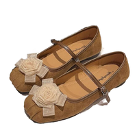 Ballerines Mary Jane à bout fendu en PU avec fleur rose, à bride fine à boucle unique, à enfiler, style vintage, pour femme, usage quotidien et bureau