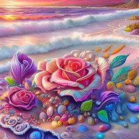 1PC 30*30cm Kit de Peinture Diamant Moderne DIY avec Motif Plage Colorée et Rose, Complet avec Strass Acryliques Ronds pour Décoration Murale