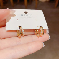 Pendientes de Aro Dobles Resoul Chapados en Oro de 14K con Circonita Cúbica, Estilo Huggies, Joyería Coreana de Cobre para Mujer, Venta al Por Mayor