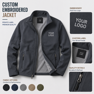 Custom Embroidered Jacket Premium Mens Softshell Full <b>Zip</b> Outdoor Workwear Custom Logo Private Label OEM ODM Manufacturer - Product Image 1