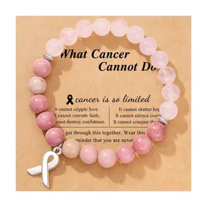 Breast Cancer Bracelets Natural Stone Bead Ribbon Inspirational Awareness Bracelets for Women Girls Best Friend Sister