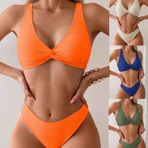 2026 Wholesale Hand Elastic Dark Green High Cut Leg Plunge Swimsuit Au <b>Crochet</b> Bathing Suit Sexi Swimwear Bikini <b>Set</b> for Women - Product Image 1
