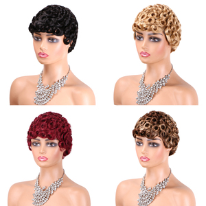 Chioma วิกผมพิกซี่สั้นแบบไม่ใช้กาววิก<span class=keywords><strong>ผม</strong></span>หน้าม้าผมมนุษย์100% เป็นลอนผมธรรมชาติ6นิ้ว99J ทรงผมย้อนยุค - Product Image 4