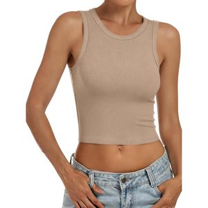 FOXA Débardeur court côtelé pour femme, col montant, sans manches, coupe ajustée, décontracté, basique, vêtements de sport, été 2026 - Product Image 5