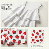 Setelan Baju Renang Dua Potong untuk Anak Perempuan dengan Ruffle, Pakaian Pantai, Baju Renang Anak, Celana Renang Bermotif, Cepat Kering, Bahan Nylon Spandex