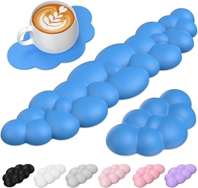 TECKNET Ergonomic Keyboard Wrist Rest Set Non-Slip PU Leather Wrist Pad Cloud Base Memory Foam Pain Relief Computer Laptop Cloud