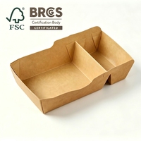 Boîte à frites en papier kraft biodégradable et recyclable à deux compartiments, jetable, avec finition mate et gaufrage