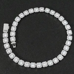 Pass钻石测试仪嘻哈珠宝13毫米VVS Moissanite钻石925银冰镇网球链项链